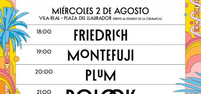 Friedrich, Montefuji, Plum i Polock, cartell de la segona edició de l’Arenal Sound a Vila-real 