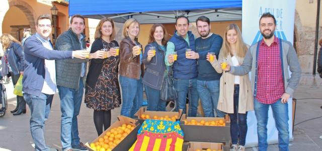 El PP de Vila-real defensa la taronja valenciana i reparteix suc natural entre els veïns