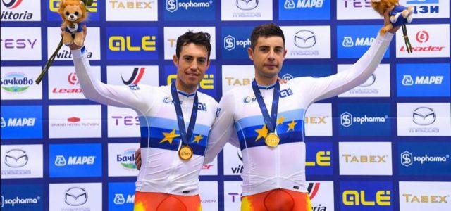 Sebastián Mora i Albert Torres, or en Madison en els europeus de ciclisme en pista