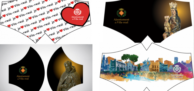 Màscares amb la imatge dels patrons i altres motius representatius de Vila-real per a promocionar la ciutat