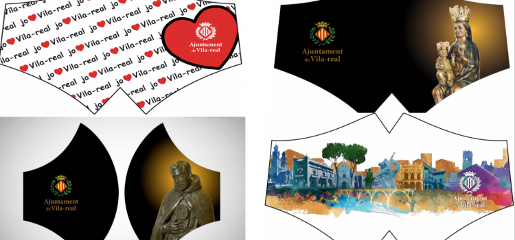 Màscares amb la imatge dels patrons i altres motius representatius de Vila-real per a promocionar la ciutat