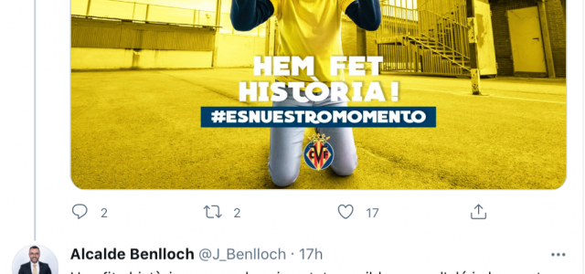 L’alcalde felicita el Villarreal CF per la “gesta històrica” i posa en valor l’actitud “modèlica” de l’afició