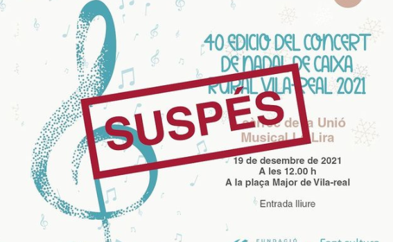 Suspenen el concert de Nadal de la Caixa Rural per Covid-19