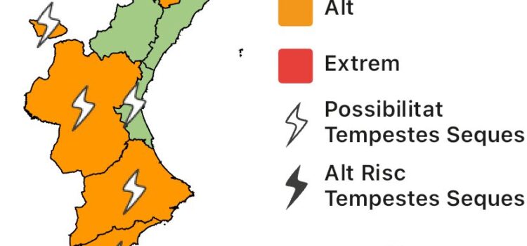 Risc alt d’incendis i tempestes seques a gran part de la Comunitat Valenciana