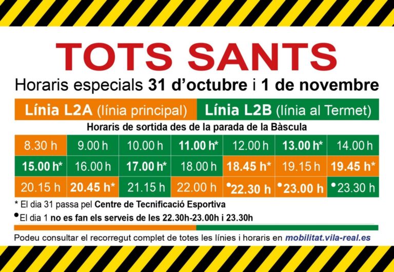 Vila-real activa el dispositiu especial de Tots Sants amb horari ampliat i reforç del bus Groguet