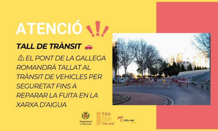 Tall de trànsit al Pont de la Gallega per treballs de reparació