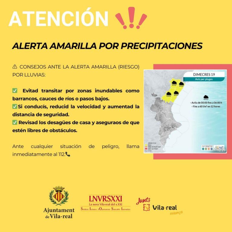 Alerta groga per pluges a la Comunitat Valenciana