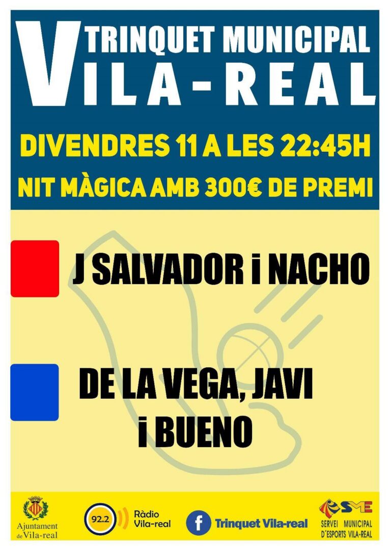 Nit màgica de pilota al Trinquet Municipal de Vila-real amb 300 € de premi