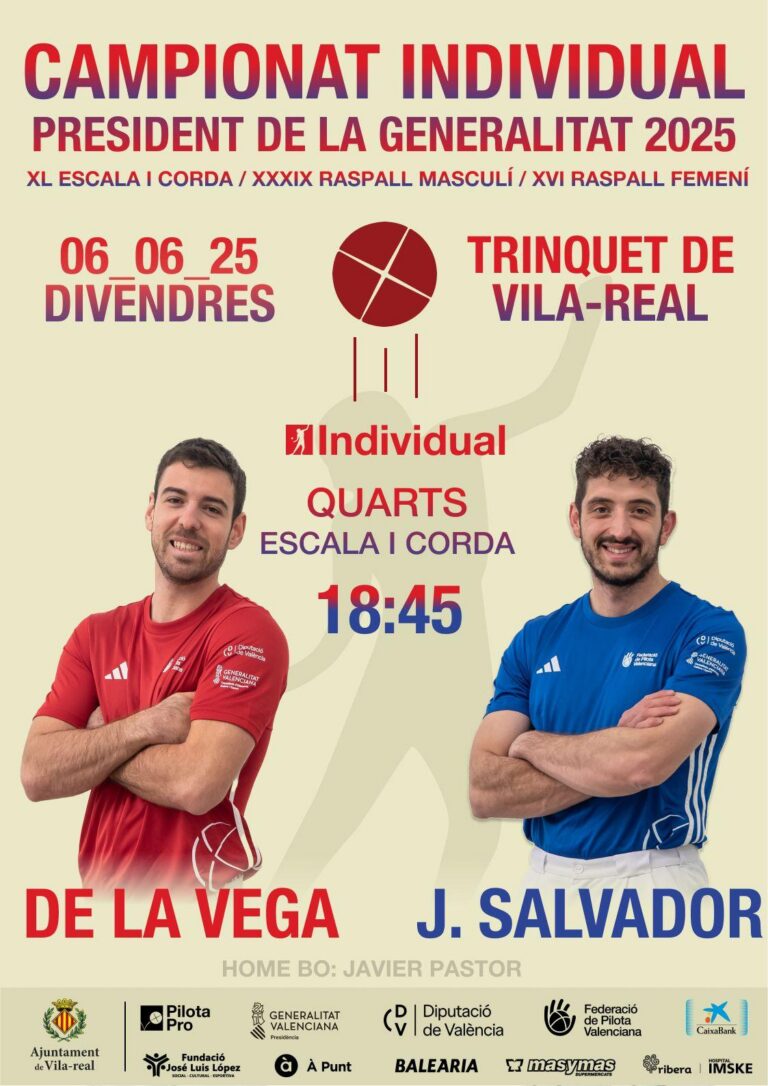 El Trinquet acull aquest divendres els quarts de final del Campionat Individual de pilota valenciana