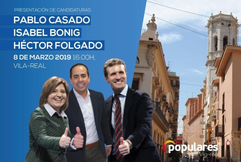 Pablo Casado estarà a Vila-real aquest divendres per a presentar les candidatures del PP a les eleccions