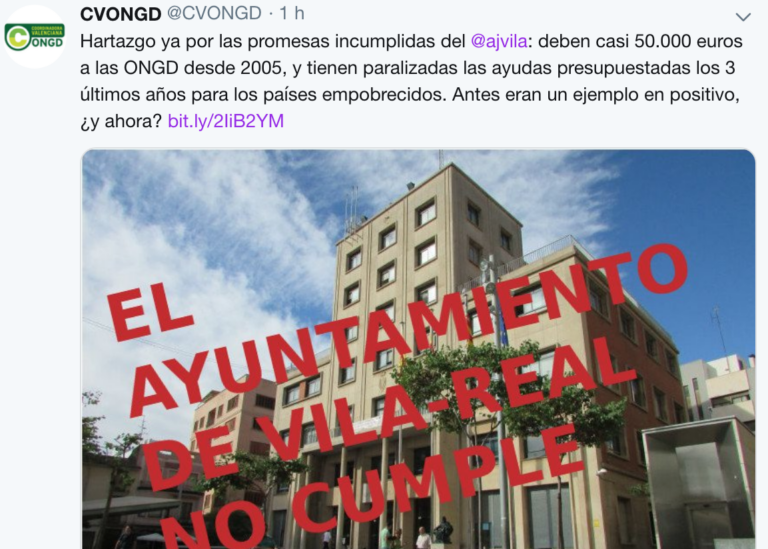 Coordinadora Valenciana d'ONGD posa entre les cordes a l'Ajuntament per "seguir retenint pagaments"