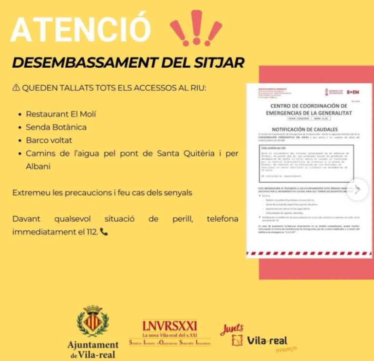 Tallats tots els accessos al riu Millars pel desembassament del Sitjar