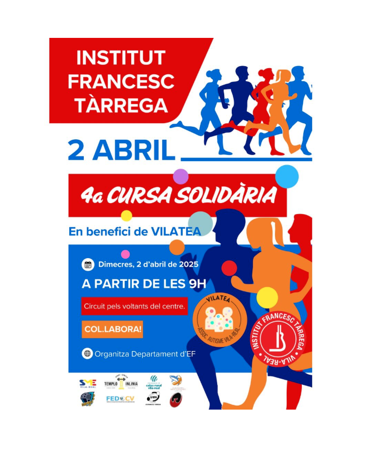 Vila-real corre per la solidaritat: l’Institut Francesc Tàrrega celebra la 4a Cursa Solidària