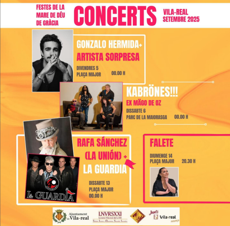 Anunciat el cartell oficial de concerts per a les Festes de la Mare de Déu de Gràcia 2025