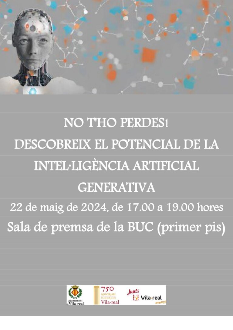Vila-real programa un taller pràctic d’intel·ligència artificial a la BUC el dia 22