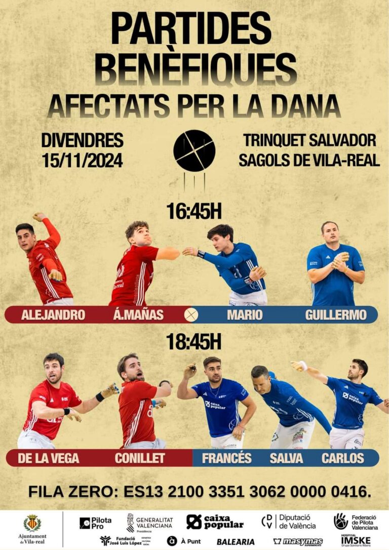 Partides solidàries de pilota per recaptar fons per als afectats per la DANA