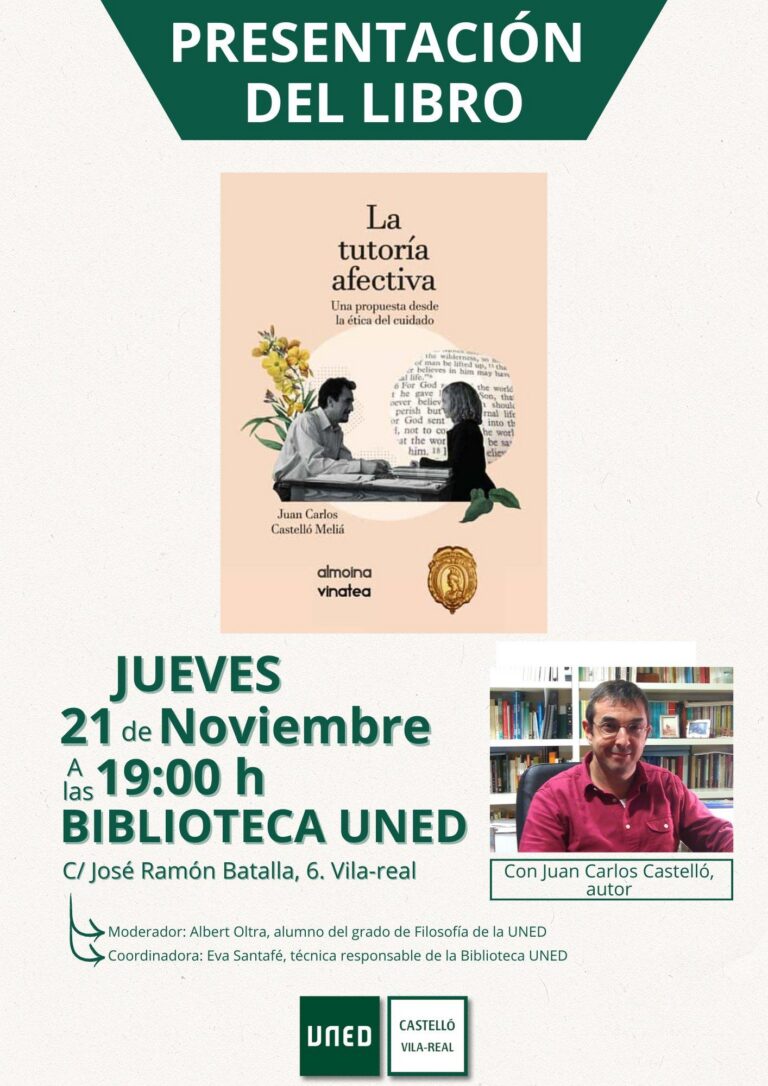La Biblioteca del C.A. UNED de Vila-real presenta La tutoría afectiva de Juan Carlos Castelló