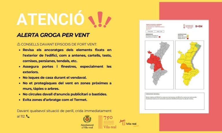 Continua l’alerta groga per vent a Vila-real