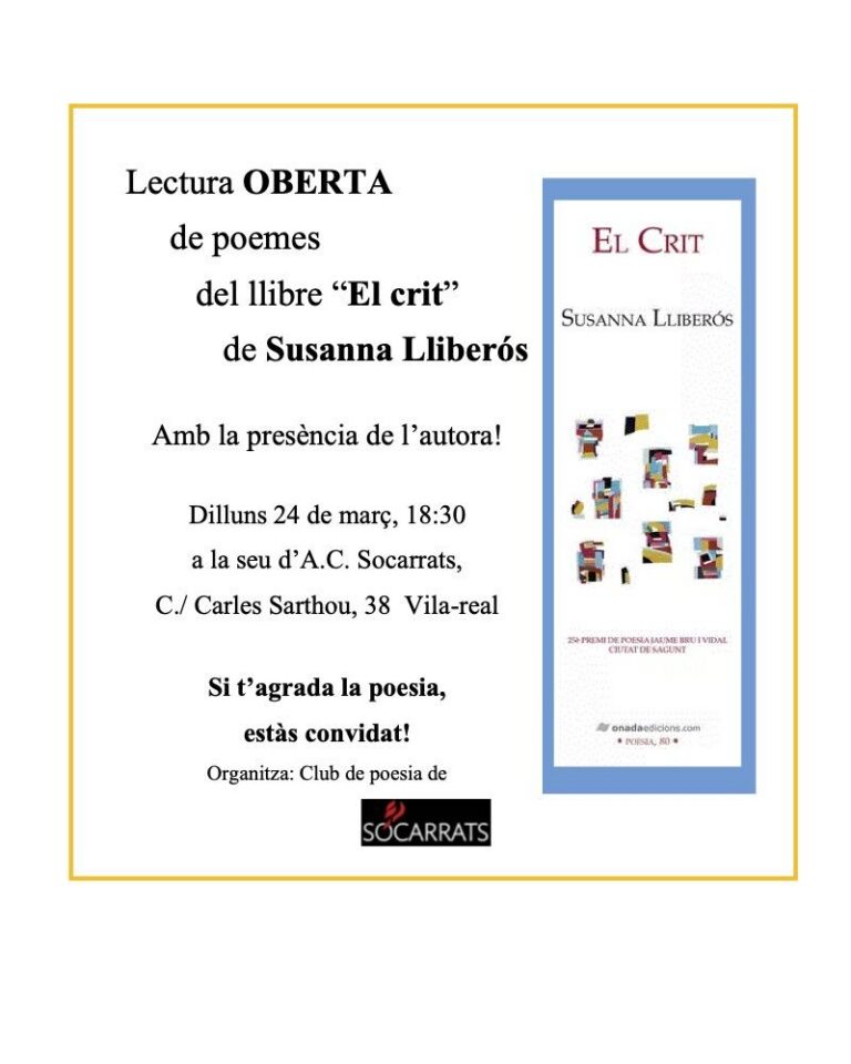 Vila-real acull una lectura oberta del poemari 'El crit' de Susanna Lliberós
