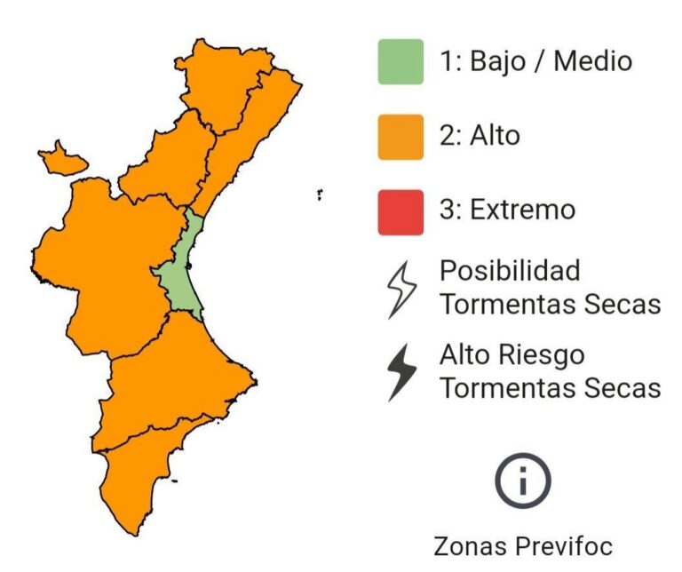 Preemergència per risc alt d’incendi forestal a quasi tota la Comunitat Valenciana