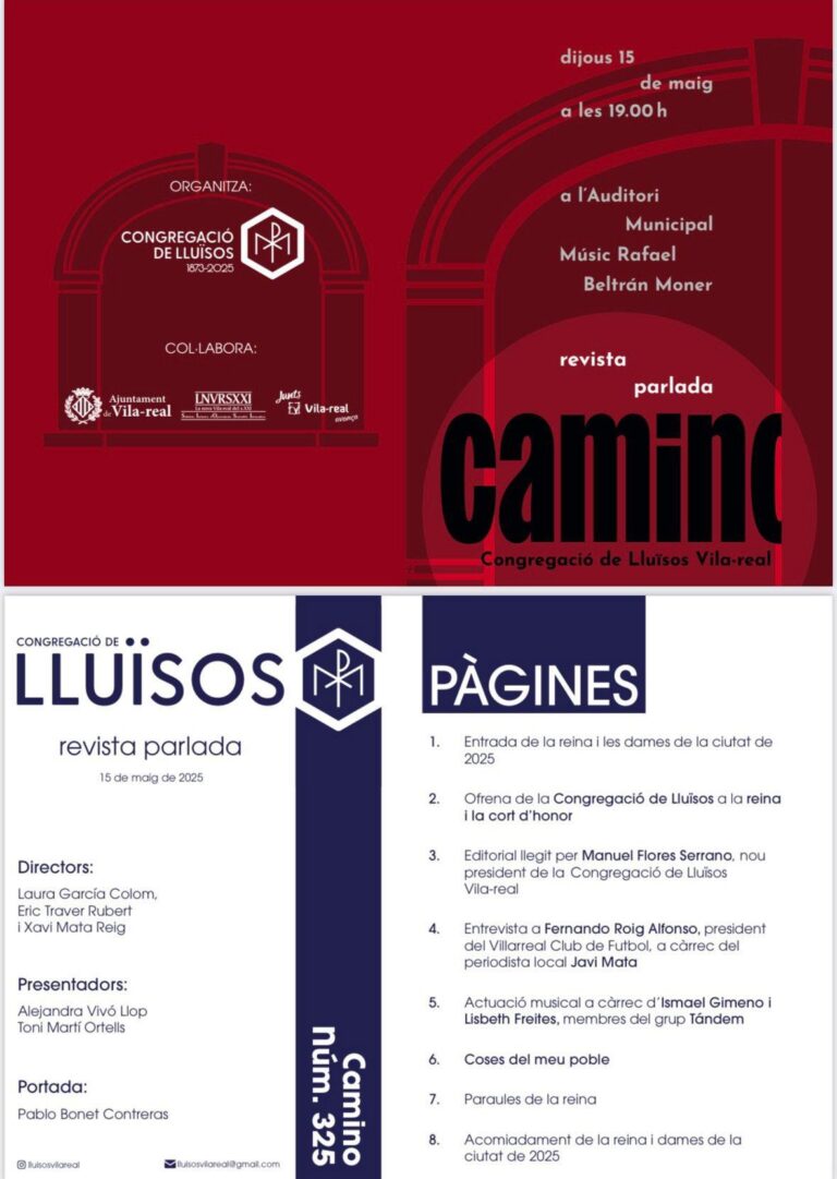 La Congregació de Lluïsos celebra la seua revista parlada amb la participació de Fernando Roig i entrada lliure a l’Auditori