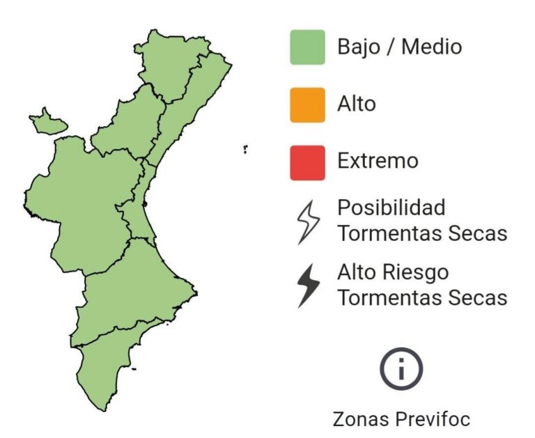 Tot el territori valencià es troba en nivell baix-mitjà de risc d’incendis forestals
