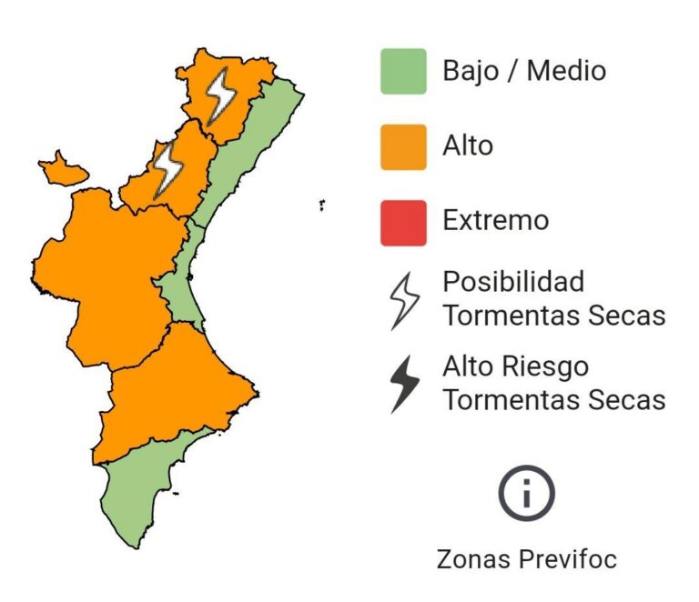 Alerta per alt risc d’incendis forestals a l’interior de la Comunitat Valenciana