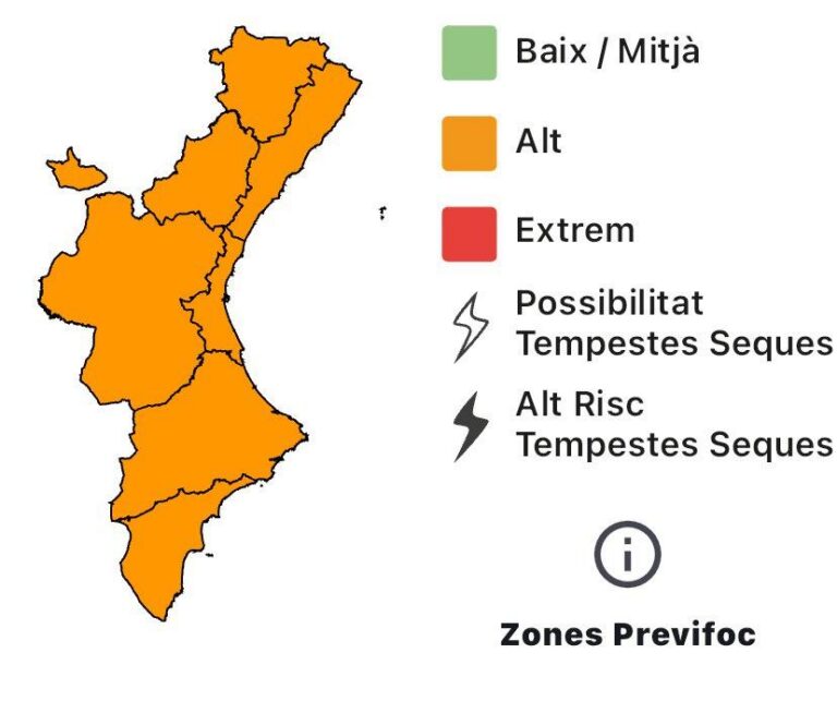 Alerta per alt risc d’incendis forestals a tota la Comunitat Valenciana