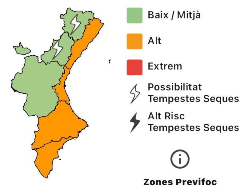 Activat el nivell de preemergència per risc d’incendi i alertes de tempestes a la Comunitat Valenciana