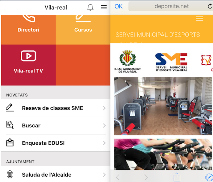 L’aplicació mòbil municipal incorpora un botó per a reservar les activitats del Servei Municipal d’Esports