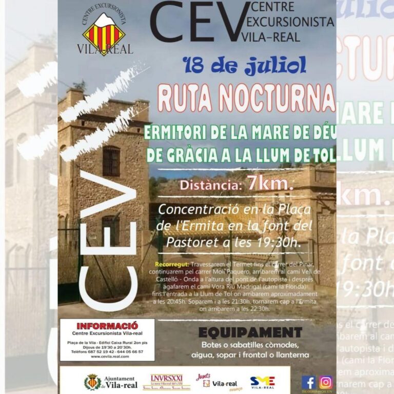 Vila-real camina de nit fins a l’ermitori de la Mare de Déu de Gràcia amb el CEV