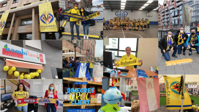 Vila-real es bolca de ple amb el Villarreal en un dia històric i es tenyeix de groc per a mostrar el seu suport unànime