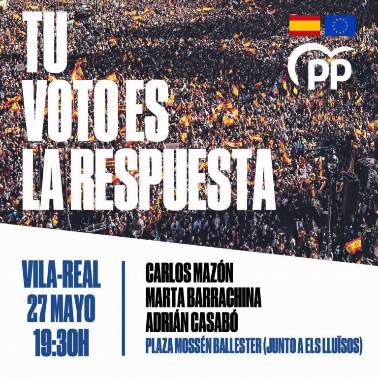 Mazón fa campanya hui per les europees a la plaça Mossén Ballester de Vila-real