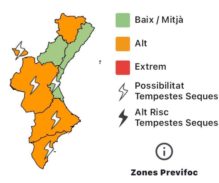 Risc alt d’incendis i tempestes seques a gran part de la Comunitat Valenciana