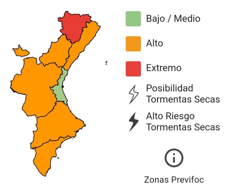 El risc d’incendis forestals es dispara a la Comunitat Valenciana amb nivell extrem al nord de Castelló