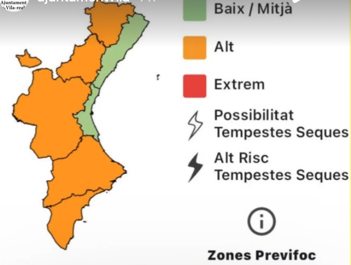 Alerta per risc alt d’incendi forestal a gran part del territori valencià