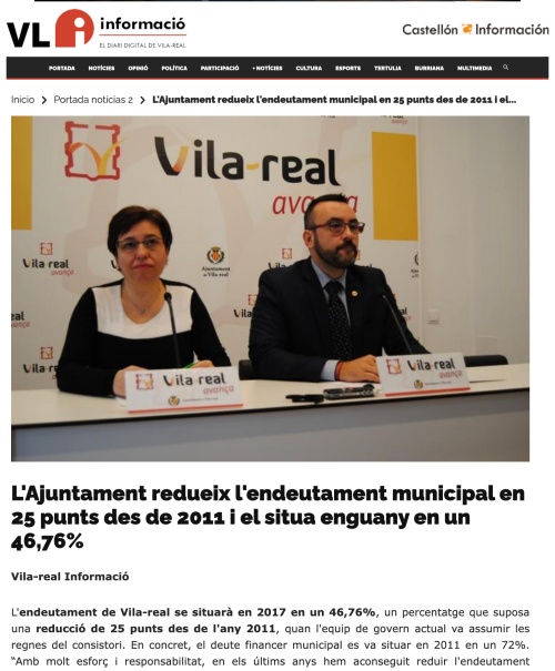 Endeutament de Vila-real 2017. 10 anys de Vila-real Informació.