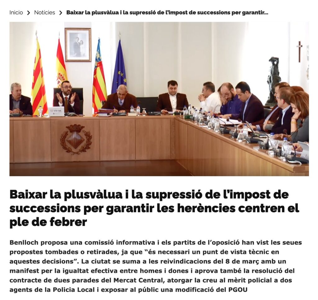 Plusvalia e impost de succesió. Vila-rea, Informació 2029
