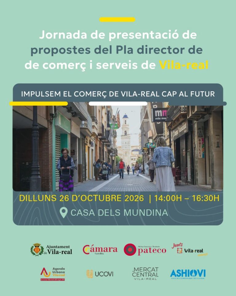 L’Ajuntament de Vila-real i la Cambra de Comerç de Castelló presentaran el pròxim dilluns 26 d’octubre el Pla Director de Comerç i Serveis, un document estratègic que recull propostes per a orientar el futur de l’activitat econòmica urbana. La presentació tindrà lloc a partir de les 14.45 hores a la Casa dels Mundina i donarà a conéixer les conclusions del treball desenvolupat durant prop d’un any per a respondre als reptes del comerç i els serveis locals.